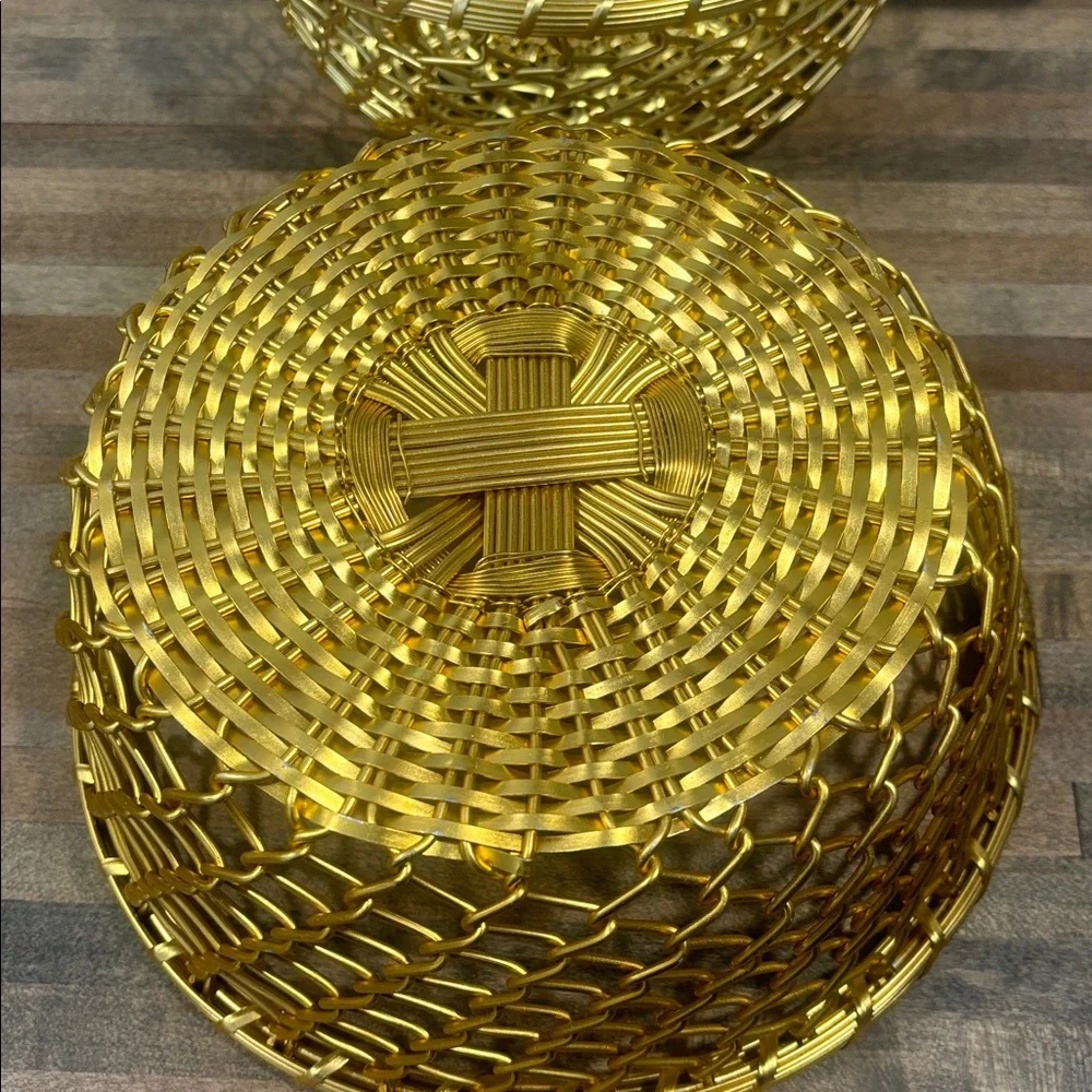 MCM ~ Gold Decorative Woven Metal Bowl Set - Vintage - Picture 8 of 12